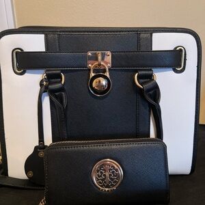 Stylish Black and White Handbag with Wallet